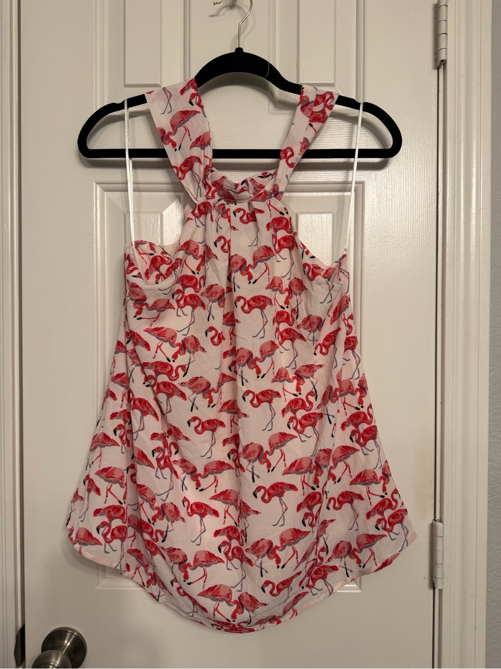 entro White Tank Top with Pink Flamingo Print